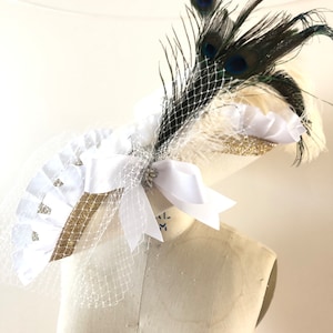 Pirate Hat White Wedding Hat with Veil and Feathers - Custom Order