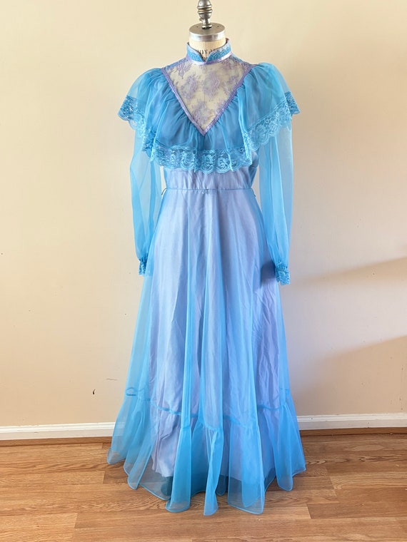 Blue 1960s Ruffled Gown sz S/M - image 2