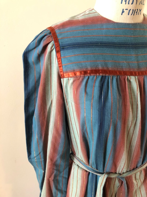 1970s Blue Cottagecore striped dress sz M - image 7