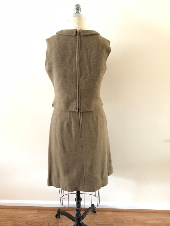 Tan Wool Dress 2 piece  Vintage 1960s sz M - image 5