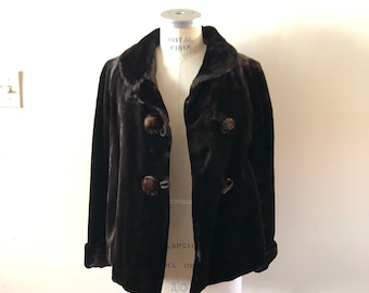 Brown Velvet Plush faux fur swing jacket Teddy coat Sz M/L