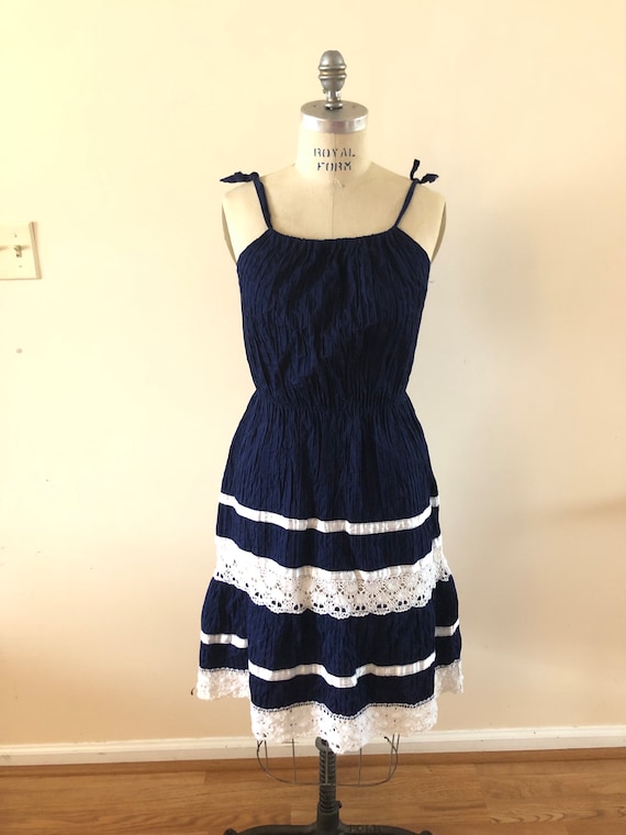 Blue Sundress Lace Trim S/M