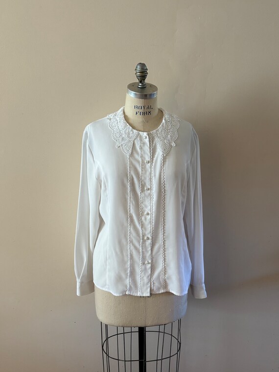 Lace collar blouse vintage 1990s Sz M/L - image 3