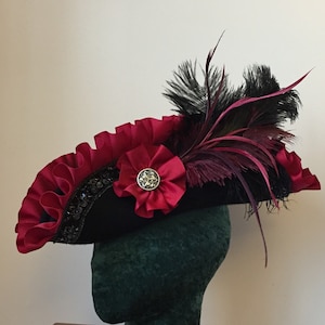 PIRATE HAT Black Crimson Red Unique Gothic Romantic Tricorn Custom Order or Gift Certificate
