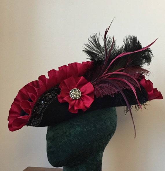 PIRATE HAT Black Crimson Red Unique Gothic Romantic Tricorn