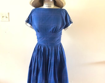 Blue Summer Dress 1950s 1960s Jonathan Logan Sz xs