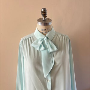 Light Blue Silky blouse vintage 1970s sz L XL image 1