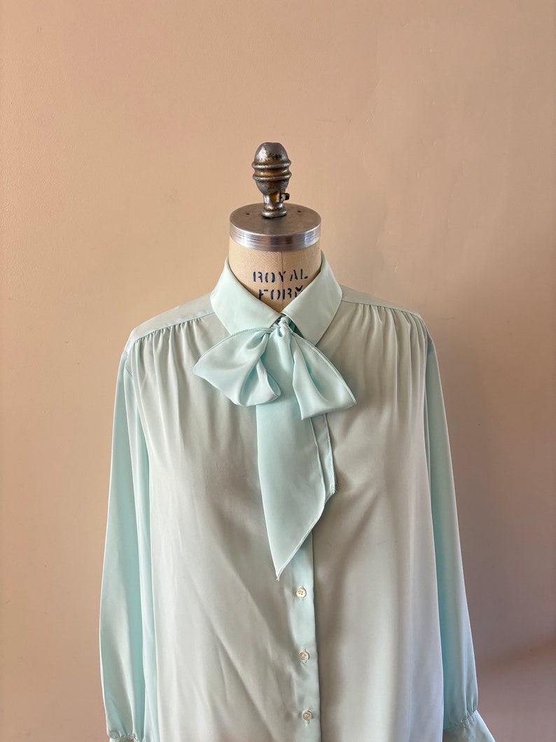 Light Blue Silky blouse vintage 1970s sz L XL image 1