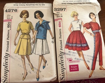 Simplicity 4276 and 3297 1960s dress and playsuit patterns 32 Bust