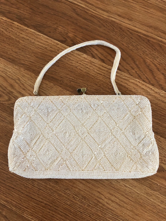 Vintage La Regale White Sequence Pearl Beaded Purse Retro 