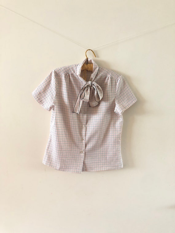 Pussy Bow checked blouse vintage 1970s sz M/L