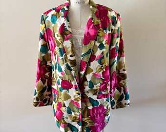 Floral silk Jacket vintage 1980s sz L