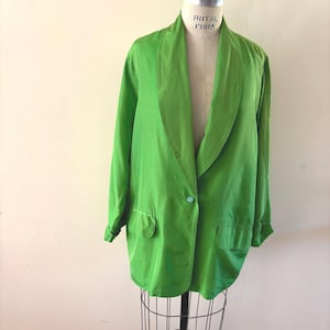 Green Silk Blazer vintage 1980s sz L