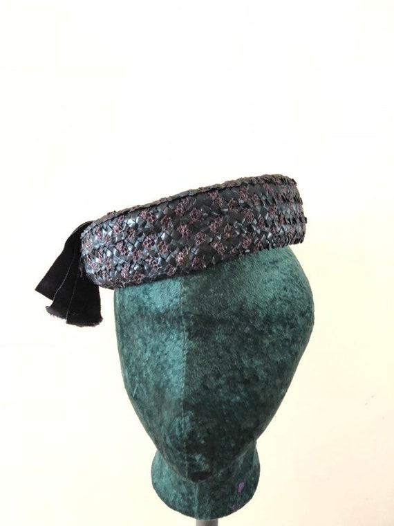 Navy Blue Pillbox Hat Vintage 1950s Mrs Maisel St… - image 1