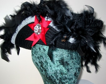 Black Pirate Hat-  Feathered  Pirate Tricorn Hat Custom Made