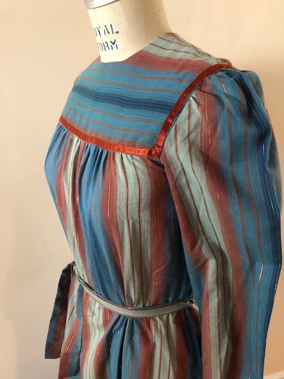 1970s Blue Cottagecore striped dress sz M - image 10