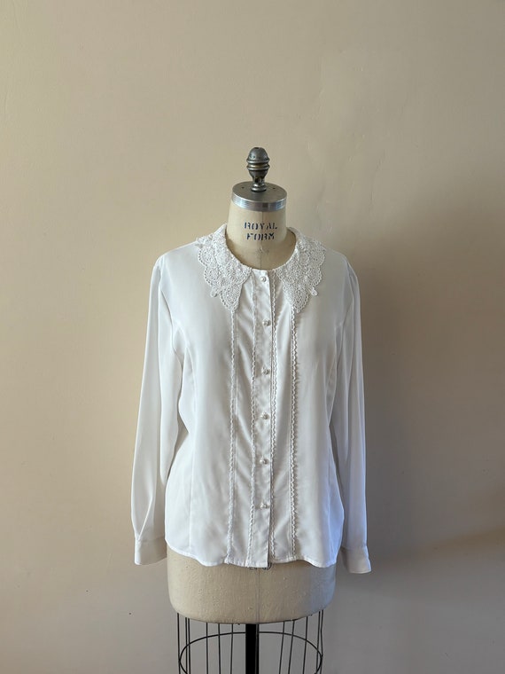 Lace collar blouse vintage 1990s Sz M/L - image 2