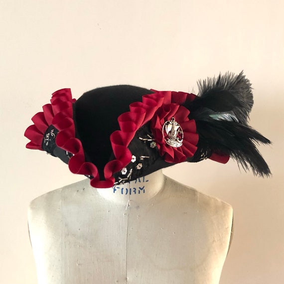 Red Black Pirate hat  - Custom Order