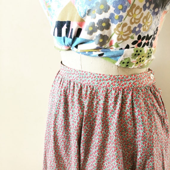 Pink calico Midi skirt Vintage 1980s - image 3