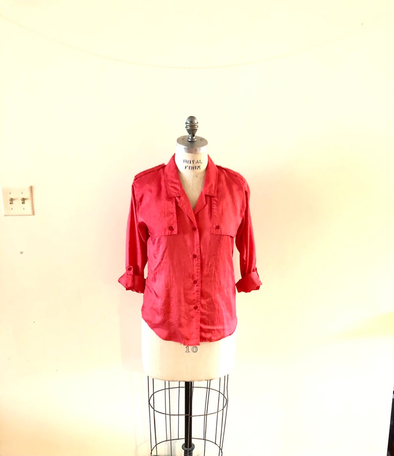 Pink Blouse DVF 1980s safari style sz SP image 6