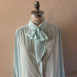 Light Blue Silky blouse vintage 1970s sz L XL image 5