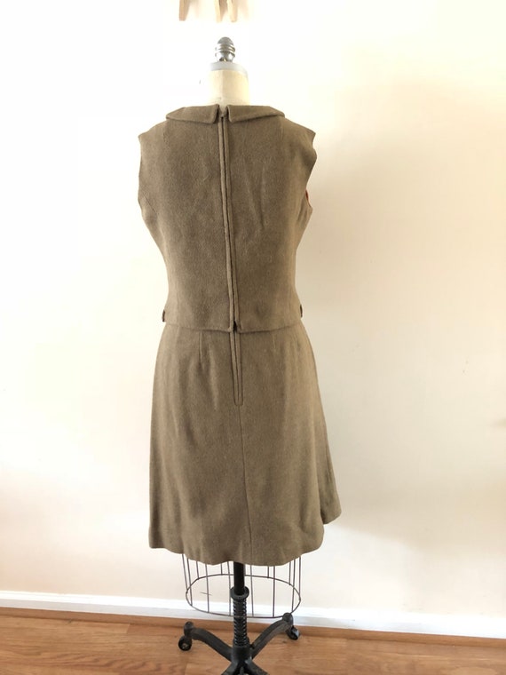 Tan Wool Dress 2 piece  Vintage 1960s sz M - image 2