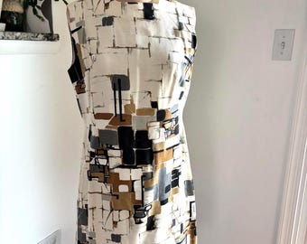 Gold Black Cream Mod Print Sleeveless dress Vintage 1960s