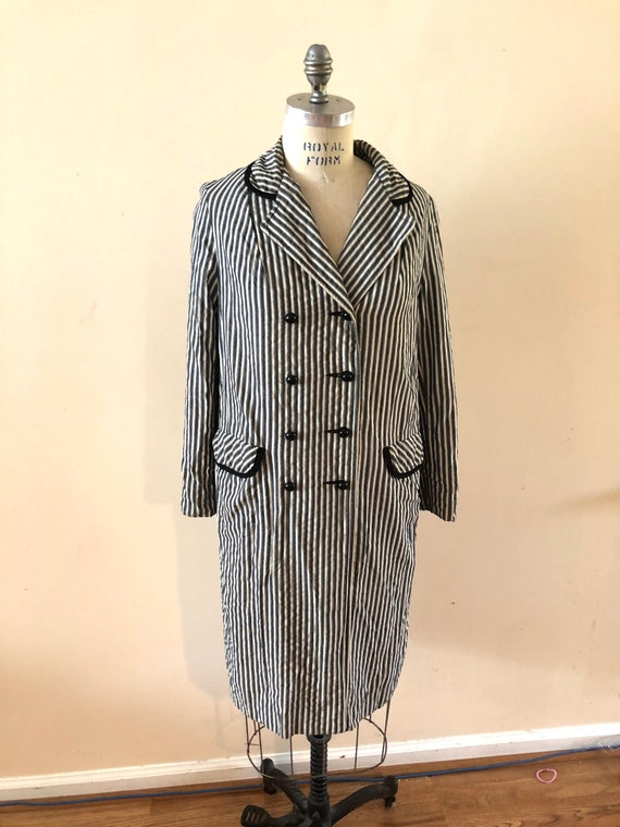 Striped black white coat 1980s does Edwardian Styl