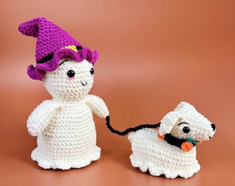Ghost Crochet Pattern | Amigurumi Ghost and Dog Pattern | Halloween Crochet for Dog Walker | Digital PDF Download Available