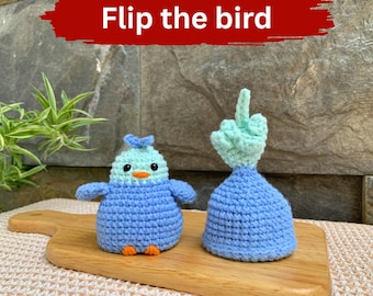 Flip the Bird Crochet Pattern: Blue Bird Amigurumi No Sew, Surprise Funny PDF