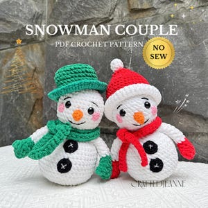 No Sew Crochet Snowman Couple Pattern, Christmas Amigurumi PDF Download
