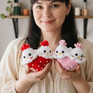 Valentines Crochet Pattern: Chicken Couple Heart Amigurumi - Easy Beginner PDF, Instant Download image 1