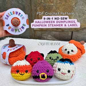 Ensemble de patrons au crochet sans couture pour raviolis d'Halloween, amigurumi PDF, citrouille fantôme sorcière vapeur