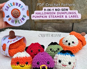 No Sew Halloween Dumpling Crochet Pattern Bundle, Amigurumi PDF, Ghost Witch Pumpkin Steamer