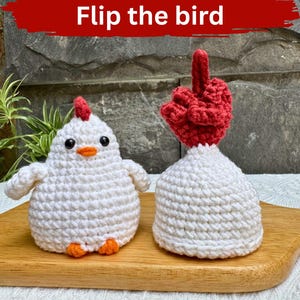 Virkad höna, vänd fågeln, mönster för överraskande roliga amigurumi i PDF-format