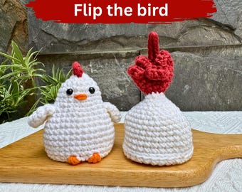 Crochet Hen Flip the Bird Pattern, Surprise Funny Amigurumi PDF