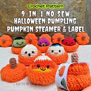 No Sew Halloween Dumpling Crochet Pattern Bundle, Amigurumi PDF, Ghost Witch Pumpkin Steamer