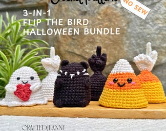 No Sew Flip the Bird Crochet Pattern: Halloween Ghost Black Cat Candy Corn Amigurumi