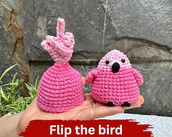 Crochet Flamingo Flip the Bird Pattern No Sew Funny Amigurumi PDF