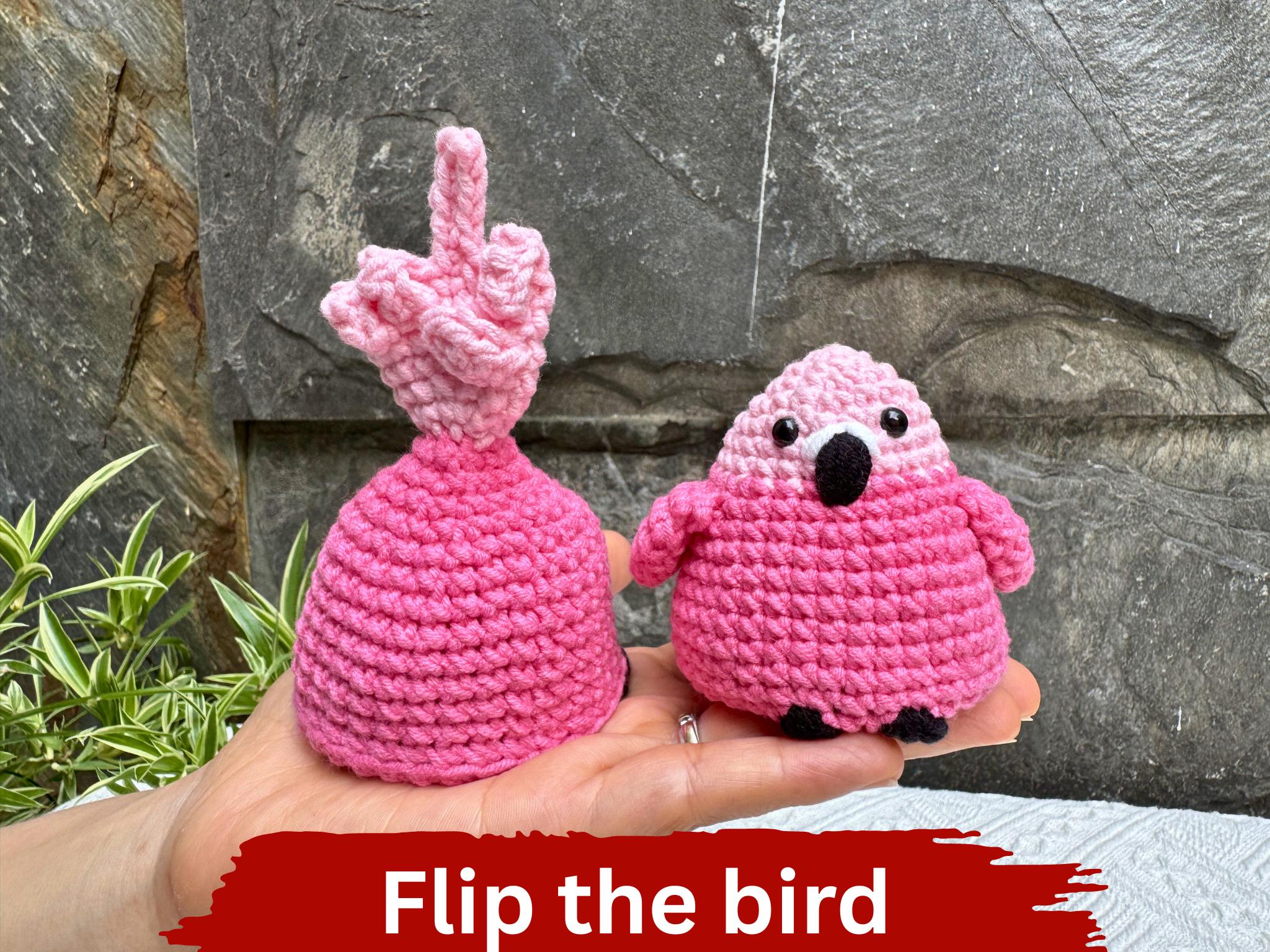 38 Flamingo Crochet Patterns to Add Tropical Charm to Your Handmade Collection 23 Crochet Flamingo Flip the Bird Pattern Funny Amigurumi