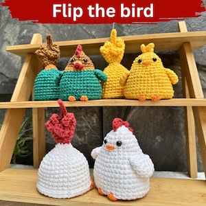 Flip the Bird Crochet Pattern Bundle 3 in 1: Chicken Family Funny Amigurumi PDF