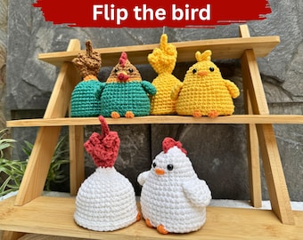 Flip the Bird Crochet Pattern Bundle 3 in 1: Chicken Family Funny Amigurumi PDF