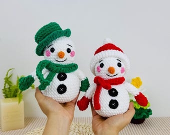 Crochet Pattern - Christmas Snowman Couple - PDF Instant Download