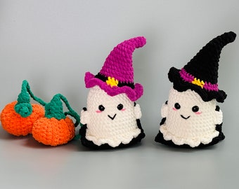 Ghost Witch Hats Sit on Swing crochet pattern, Pumpkins Halloween decorations  - Halloween crochet spooky Pattern Collection