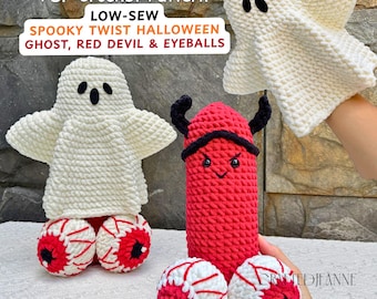 Surprise Halloweenie Ghost Crochet Pattern, Low-Sew Naughty Devil Amigurumi PDF