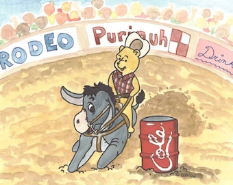 POOH and EEYORE Barrel Racing Fun Original Painting