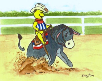 POOH AND EEYORE Reining Champs Sliding Stop Original Painting