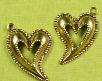 12 Antique Gold Heart Brass Charm Jewelry Finding 590