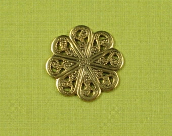 6 Antq Gold Brass Round Filigree Jewelry Findings 361