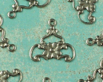 12 Antique Silver Flower Earring Drops Jewelry Findings 467